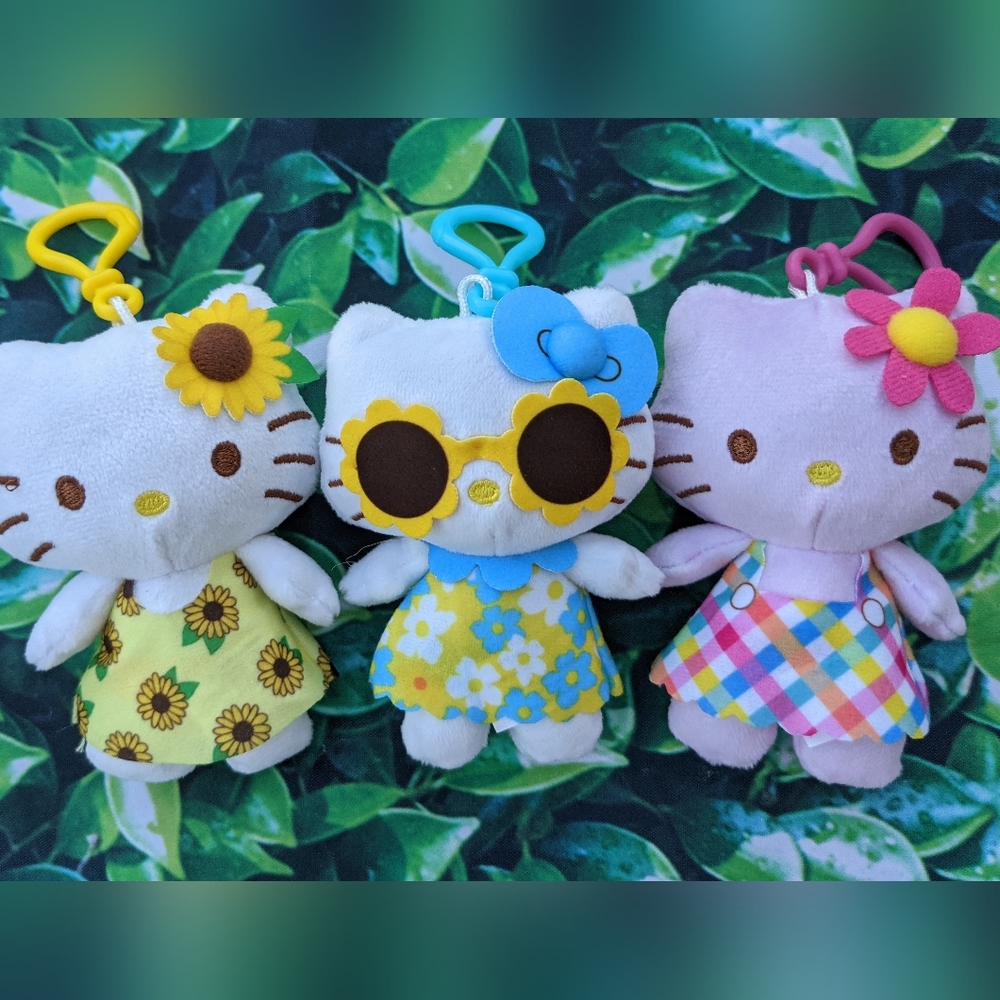 Hello Kitty Plush Dangler Bundle of 3 for keychain / backpack ~4" tall